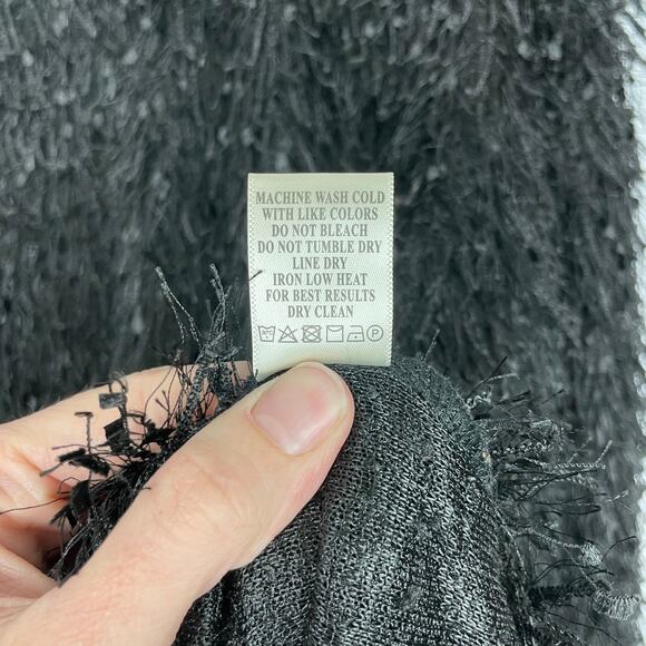Very J | Solid Black Eyelash Fringe Bell Sleeve Fuzzy Pullover Sweater - Picture 7 of 7
